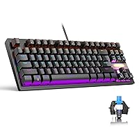 True Mechanical Gaming Keyboard, Classic Wired USB Keyboard with Blue Switches, 87 Keys Waterproof Keyboard for PC Laptop PS4 PS5 Xbox, RGB Rainbow Red Backlit