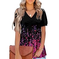 BETTE BOUTIK Womens V Neck Short Sleeve Tunic Tops Dressy Summer Shirts Loose Comfy Blouses