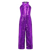 YiZYiF Girl's Sequin Jumpsuit Halter Princess Pageant Romper Prom Birthday Party Long Leg Pants