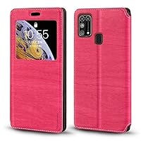 Samsung Galaxy M31 Case, Wood Grain Leather Case with Card Holder and Window, Magnetic Flip Cover for Samsung Galaxy M31 (Rose)