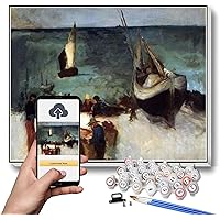 Paint by Numbers Kits for Adults and Kids Seascape at Berck Fishing Boats and Fishermen Painting by Edouard Manet Arts Craft for Home Wall Decor