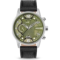 Police Mens Analogue Quartz Watch with Leather Strap PEWJF2203305, Green, One Size, Strap