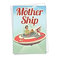 NobleWorks - Happy Mother's Day Card Funny (with Envelope) - Humor Greeting Notecard for Mom, Stepmom - Mother Ship 9872