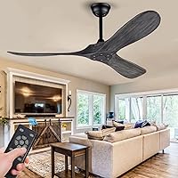 Solid Wood 52 Inch Ceiling Fans with Remote Control DC Motor 6 Speeds Smart Timing Reversible Modern Ceiling Fan no Lights Real Wood Ceiling Fan Waterproof for Indoor Outdoor Patio Bedroom Living room