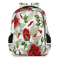 Red Rose Multi-functional Backpack, Romantic Flower Leaves Laptop Backpack Large Capacity Travel Backpack Work Bag for Women Men