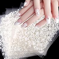30 Sheets Flowers Nail Art Stickers Decal,3D Self Adhesive Nail Art Supplies White Flower Stickers with Rhinestones Nail Design for Women Girls Nails Decorations Manicure Tips Charms Floral