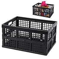 Collapsible Crate 28L Folding Plastic Storage Crate with Handle Stackable Milk Crate Organizing Bin Container for Toys Food Clothes Tools in Trunk Garage Collapsible Crate