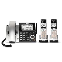 AT&T CL84207 DECT 6.0 2-Handset Corded/Cordless Phone for Home with Long Range, Answering Machine, Call Blocking, Caller ID Announcer, Intercom, and Line-power mode, Silver/Black