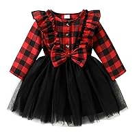 Toddler Kids Girls Clothes Christmas Dress Ruffle Red Plaid Black Mesh Skirt Outfits Overall Fall Winter