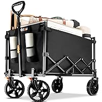Collapsible Wagon Cart Heavy Duty Foldable, Portable Folding Wagon with Ultra-Compact Design, Utility Grocery Wagon for Camping Sports Shopping, Black