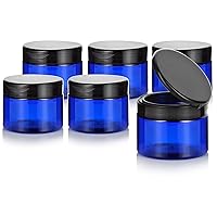 12 oz Cobalt Blue Plastic Refillable Low Profile Jar with Black Flip Top Cap (6 Pack)