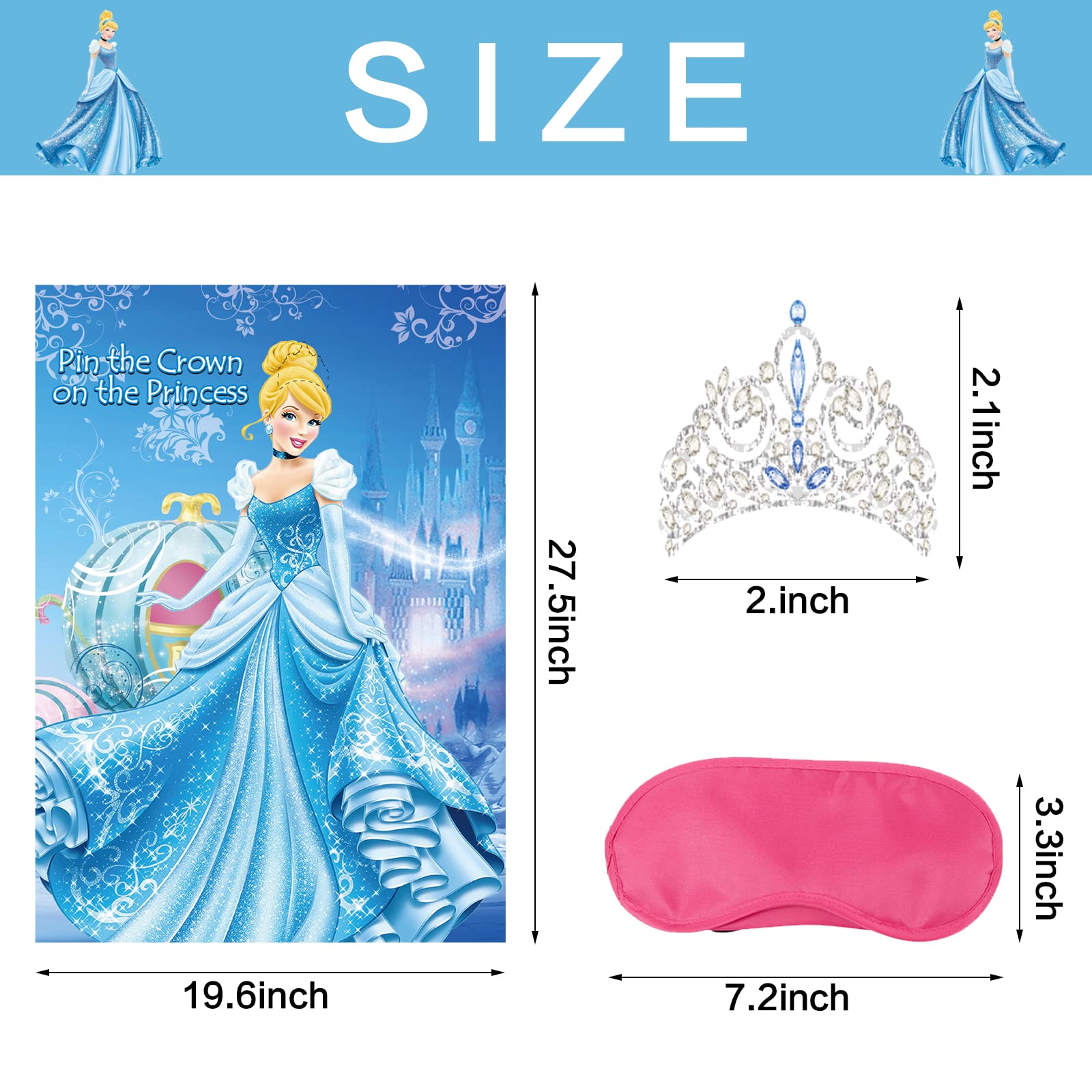 Cinderella Party Supplies, Pin The Crown On The Princess Party Game Cinderella Party Poster Games with Blindfolds Stickers Yard Games Cinderella Theme Cosplay Party Favors for Kids Boy Birthday Party