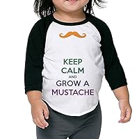 Toddler Vintage Keep Calm And Mustache Black Size 5-6 Toddler 100% Cotton 3/4 Sleeve Athletic Baseball Raglan Tee Shirts
