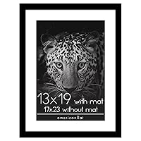 Americanflat 13x19 Picture Frame with Mat or 17x23 Picture Frame Without Mat in Black Engineered Wood with Plexiglass Cover and Included Hanging Hardware for Horizontal and Vertical Formats for Wall