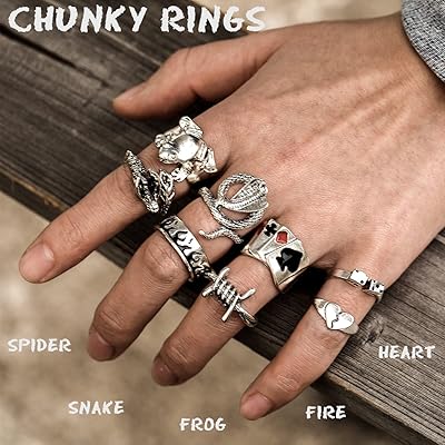 Black Rings for Men Women Girls, Goth Punk Rings Set, Cool Gothic  Adjustable Ring Pack, Vintage Stackable Animal Rings Bulk, Vintage Chunky  Knuckle