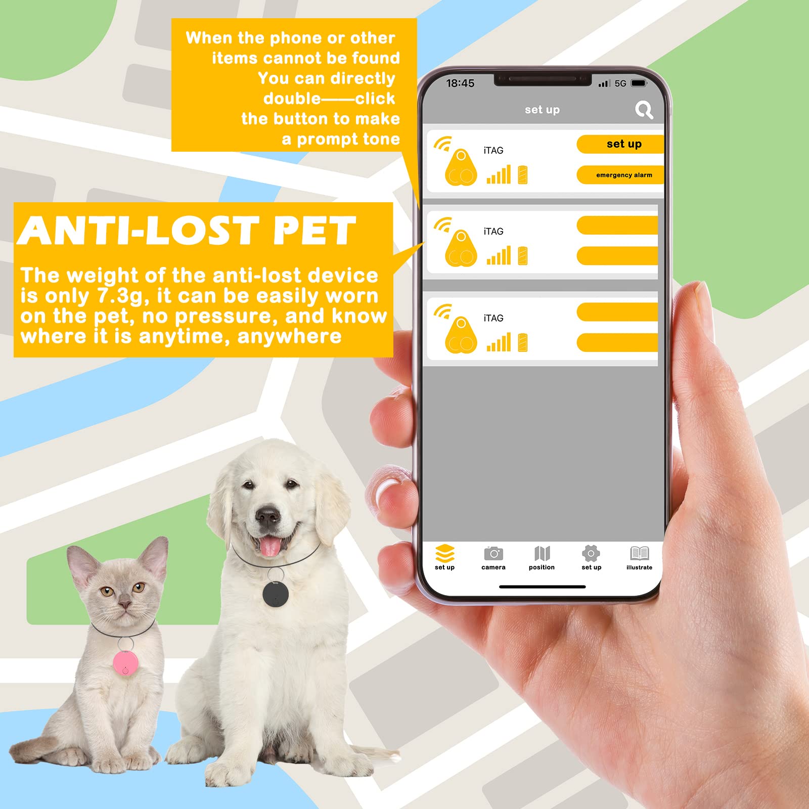 10 Pcs GPS Tracker for Dogs Kids Smart Waterproof Key Finder Tracker Portable Pet GPS Locator GPS Wallet Tracker App Control Pet GPS Tracker for Pets Wallet Car Kids Luggage, 5 Colors