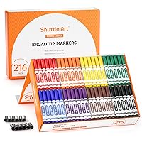 Shuttle Art 216 Pack Washable Markers, 8 Assorted Colors Broad Line Conical Tip Large Markers Bulk with a Box, Bonus Caps, Home Classroom School Supplies for Toddlers Kids Adults Students Teachers…