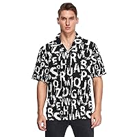 Alphabet Letters Black Men's Hawaiian Shirts Short Sleeve Button Down Vacation Mens Beach Shirts
