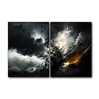 Raging Thunder in the Dark Sky, Style 2, Set of 2 Poster Prints, Wall Art Décor, Multiple Sizes (12 x 16 Inches)
