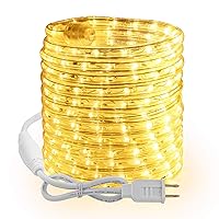 Brizled Warm White Rope Lights, 18ft 216 LED Rope Lights Waterproof, 120V Plugin Rope Lights Connectable with Clear PVC Tube, Indoor/Outdoor Decorative Rope Lights for Backyards Garden Patio Christmas