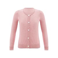 TiaoBug Kids Girls Crewneck Long Sleeve Cardigan Sweater Button Up Knit Sweater Top School Uniform Knitwear Outwear