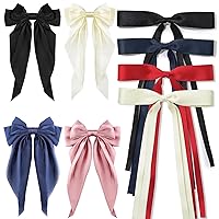 Big Bow Hair Clips, Long Tail French hair Bows for Women Girl, Satin Silky& Ribbon Bow Hair Barrette, Pink Navy Blue Bow Hair Dress Up Accessories for Birthday/Party/Show/Christmas/Independence Day
