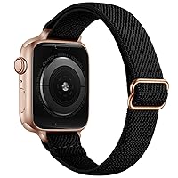 SICCIDEN Slim Stretchy Bands Compatible with Apple Watch Band 41mm 40mm 38mm, Women Elastics Nylon Thin Band Strap for iWatch SE SE2 Series 9 8 7 6 5 4 3 2 1 (Black/Rose Gold, 41mm 40mm 38mm)