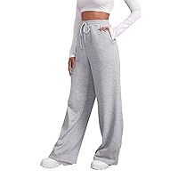 Women's Wide Leg Pants Woman Spring and Summer Sweatpants Solid Color Casual Straight, S-2XL