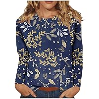 Floral Long Sleeve Tops for Womens Fashion Casual Round Neck Shirts Cute Oversized T-Shirts Teen Girl Outfits