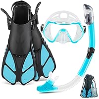 ZEEPORTE Mask Fin Snorkel Set, Travel Size Snorkeling Gear for Adults with Panoramic View Anti-Fog Mask, Trek Fins, Dry Top Snorkel and Gear Bag for Swimming Training, Snorkeling Kit Diving Packages