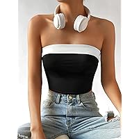 Women's Tops Sexy Tops for Women Women's Shirts Two Tone Crop Tube Top (Color : Black and White, Size : Small)
