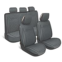 Car Seat Covers – Ranch Leatherette Faux Leather Charcoal Gray Seat Covers for Car – Diamond Stitched Cushioned Seat Protectors for Automotive Accessories, Trucks, SUV, Car – Full Set