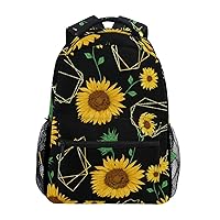 ALAZA Sunflowers And Geometry Floral Black Large Backpack Personalized Laptop iPad Tablet Travel School Bag with Multiple Pockets