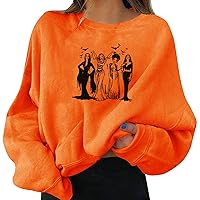 Sweater Women Long Sleeve Women's Halloween Pullovers Fun Graphic Print Round Neck Long Women Sweatshirts
