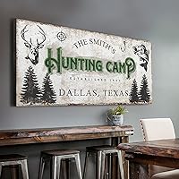 TAILORED CANVASES Hunting Wall Decor - Personalized Deer Antler Cabin Sign for Home, Tavern, Lake House, Man Cave, Living Room, Bedroom & Custom Gifts - Family Hunting Camp in Light Rustic Background