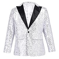 ACSUSS Kids Boys Shiny Sequins Suit Jacket Blazer One Button Formal Tuxedo fot Wedding Pageant Birthday Party