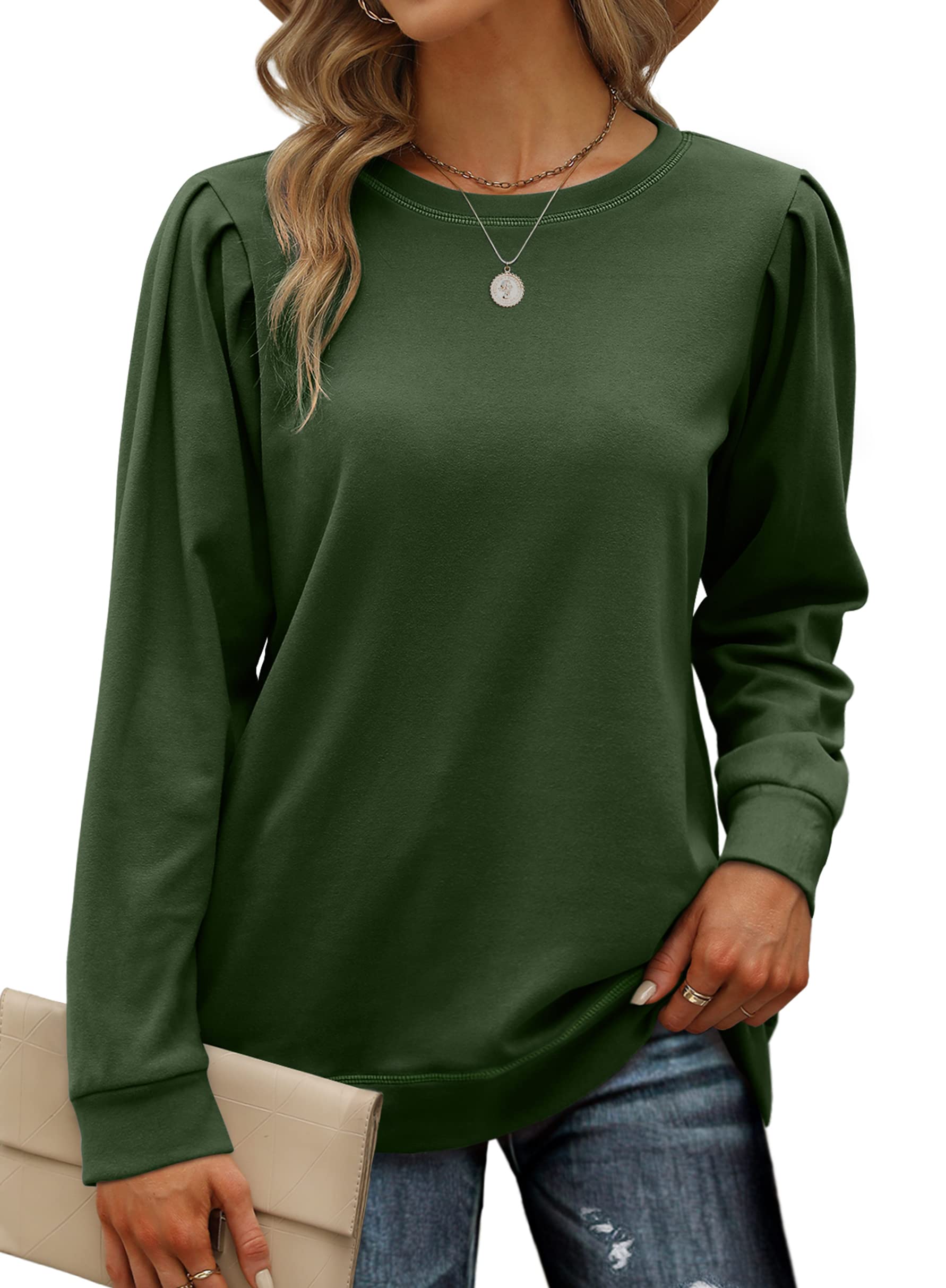 Geifa Sweatshirts for Women Crewneck Puff Sleeve Tunic Tops Lightweight Sweaters