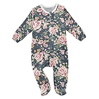 Baby One-Piece Rompers, Newborn To Infant Romper Footies, Rose Navy Blue