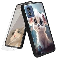 for Motorola Moto G Play 4G 2024 Case with Screen Protector, Tempered Glass Back + Soft Silicone TPU Shock Absorption Bumper Case for Moto G Play 4G 2024, Cute Puppy