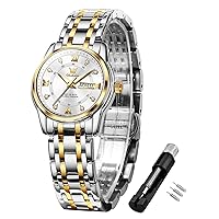 OLEVS Women Watches Fashion Diamond Female Watches for Women Waterproof Analog Quartz Stainless Steel Luminous Two Tone Wrist Watch
