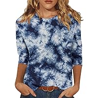 Plus Size Tops for Women,3/4 Length Sleeve Womens Tops Print Graphic Round Neck Tees Blouses Trendy Tops for Women 2024