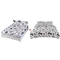 6PCS Black and White Gamer Sheet with Duvet Cover Full, Bed in a Bag Gaming Bedding, Wrinkle and Fade Resistant, Hotel Luxury, for Kids, Boys and Girls, Full