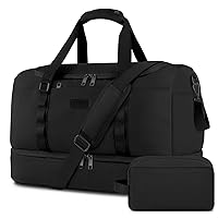 Gym Bag for Men Women, Large Travel Duffle Bag with Shoe Compartment, Carry on Bag with Toiletry Bag, Weekender Overnight Bag for Sports Business Trip, Black