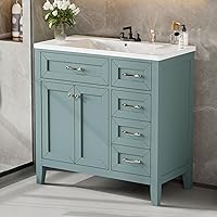 Merax 36 Inch Bathroom Vanity with Sink Set Combo, Storage Cabinet Drawers Ceramic Basin Top, Soft Closing Doors, Green