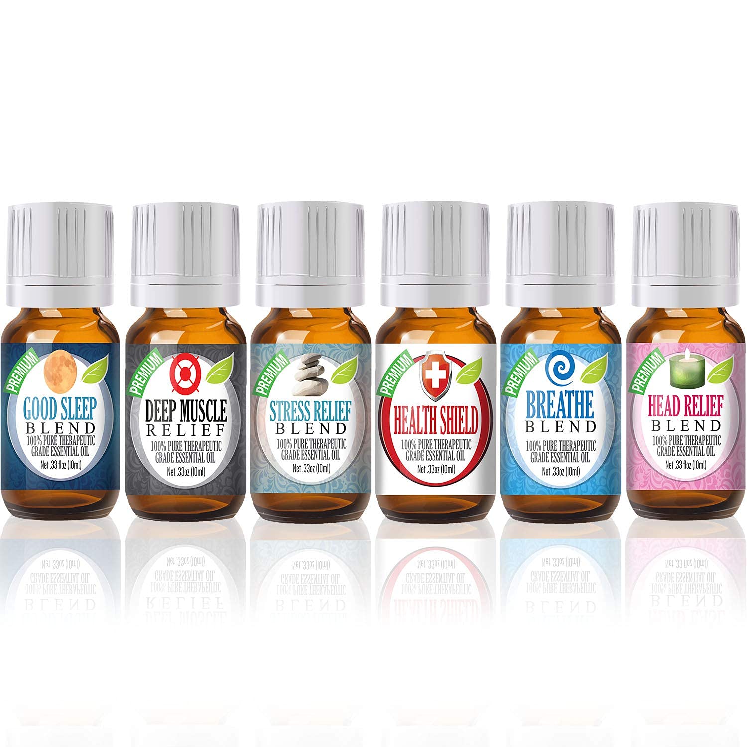 Essential Oils Best Blends Set of 6-100% Pure, Therapeutic Grade Essential Oils Set - 6/10mL Bottles (Breathe, Good Sleep, Head Relief, Muscle Relief, Stress Relief, and Health Shield)