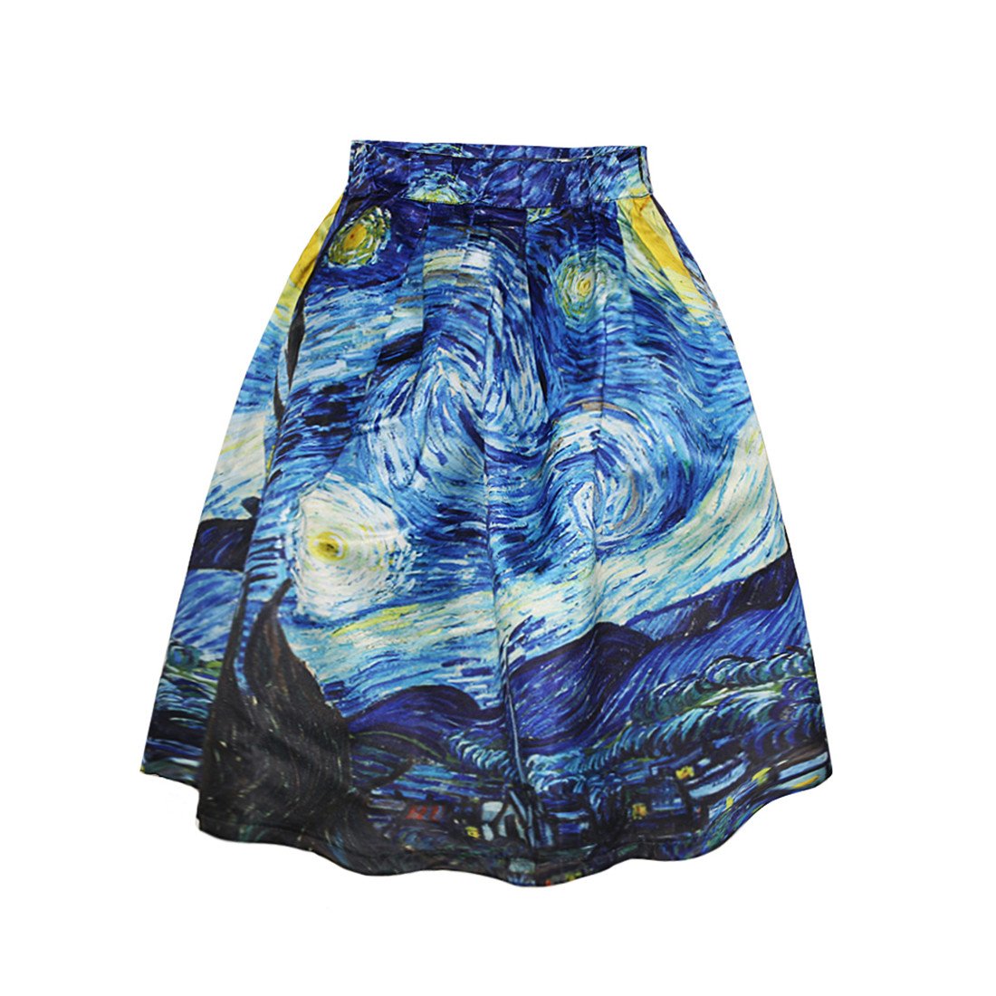Women's Digital Print High Waisted A-Line Pleated Vintage Midi Skirts