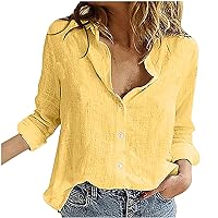JEGULV Fashion Button Down Shirts for Women Casual Linen Long Sleeve Tops Trendy Lapel Collar Solid Color T-Shirts Tunics