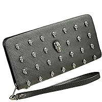 Women Long Skull Zipper Wallet Wristlet Purse Clutch Card Holder Phone Wallets for iPhone 15 Pro Max 15 Pro 15 Plus 15