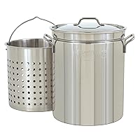 Bayou Classic 1144 44-qt Stainless Stockpot w/Basket Features Domed Vented Lid Heavy Welded Handles Perforated Stainless Basket Perfect For Low Country Boils Steaming Gumbo and Stews