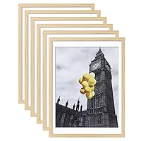 12x16 Picture Frames Set of 6 with Plexiglass, Display Pictures 11x14 with Mat or 12x16 Without Mat for Tabletop Display and Wall Mounting, Natural Wood Color